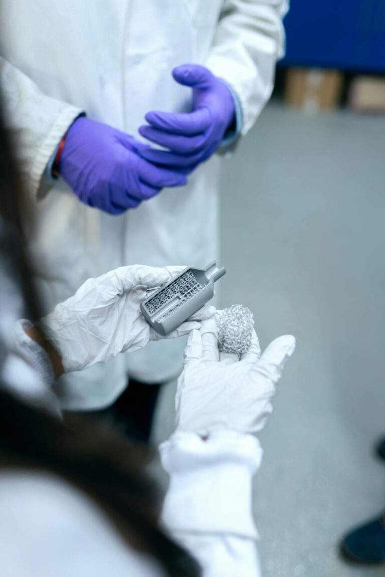 Researchers analyzing innovative materials with eco-friendly potential in a laboratory setting.